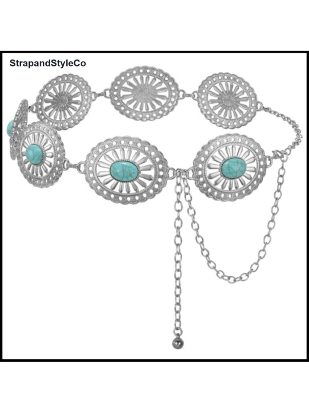 Western Concho Chain Belt Adjustable Metal Waist Belt for Dresses Jeans